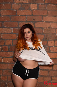 Lucy V Take Off White Top And Show Huge Boobies