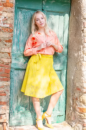 Bella Spark Unveils Herself Playful In Villa Sunlight Teasing With Skirt Lifted High