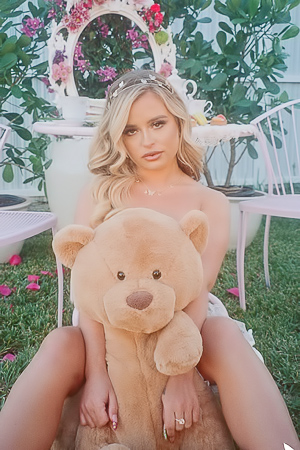 Jackies silk midi courting teddy on white furniture in garden breeze