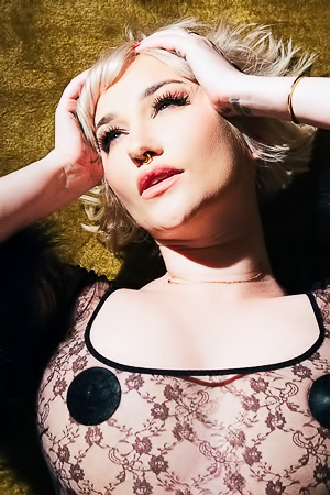 Skye Blue nighttime glow in sheer lace with fur trim